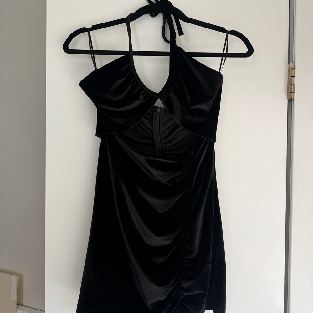 Zara Black Velvet Halter Mini Dress